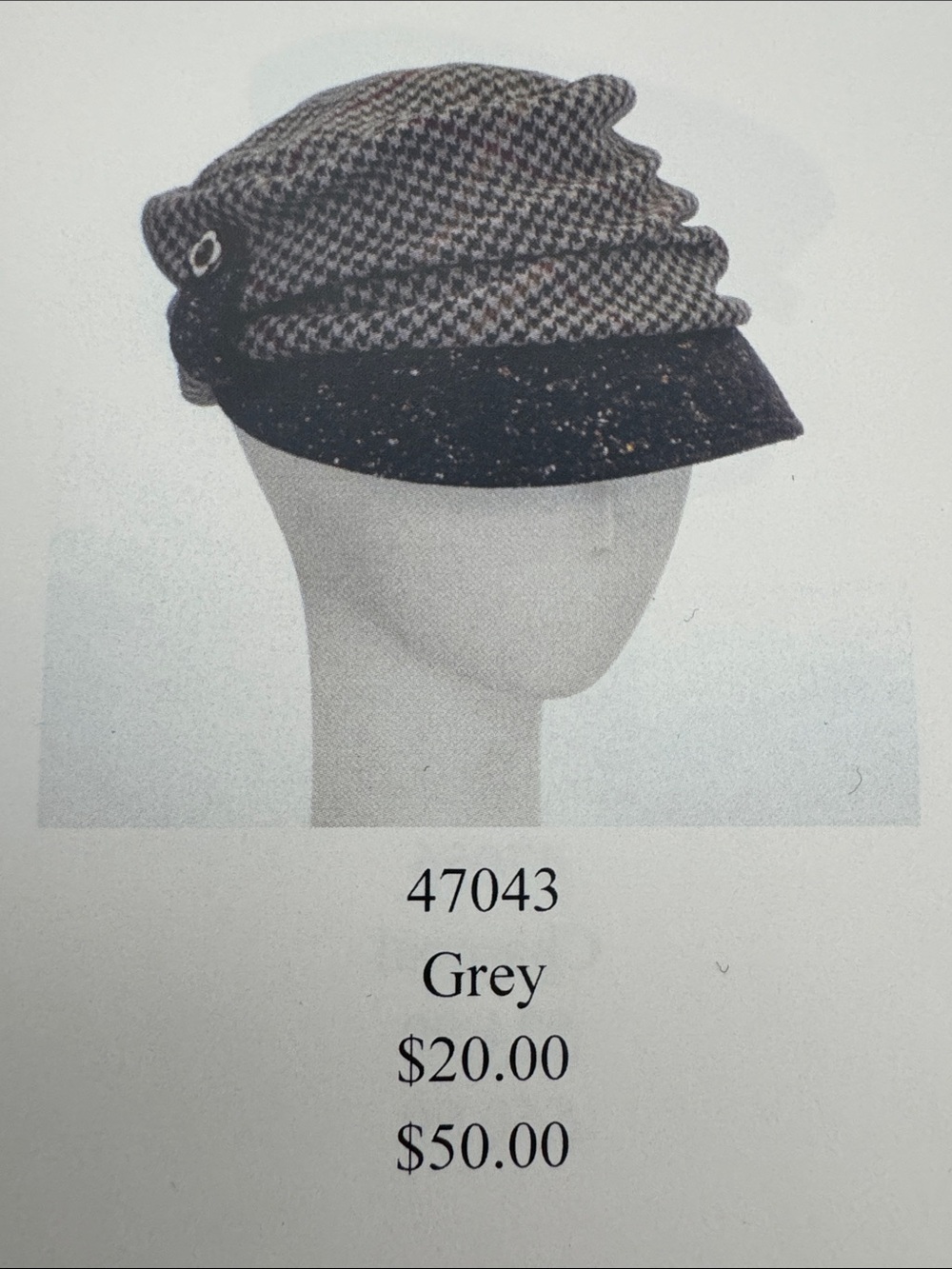 New Giovannio NY Grey Tweed Newsboy Cap  size 7.5 Women's Fashion Hat